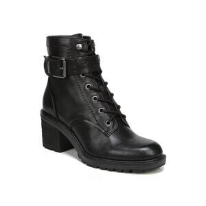 Zodiac Gemma Black Leather Combat Boots Block Heel Lace Up Zip Women’s 8.5M